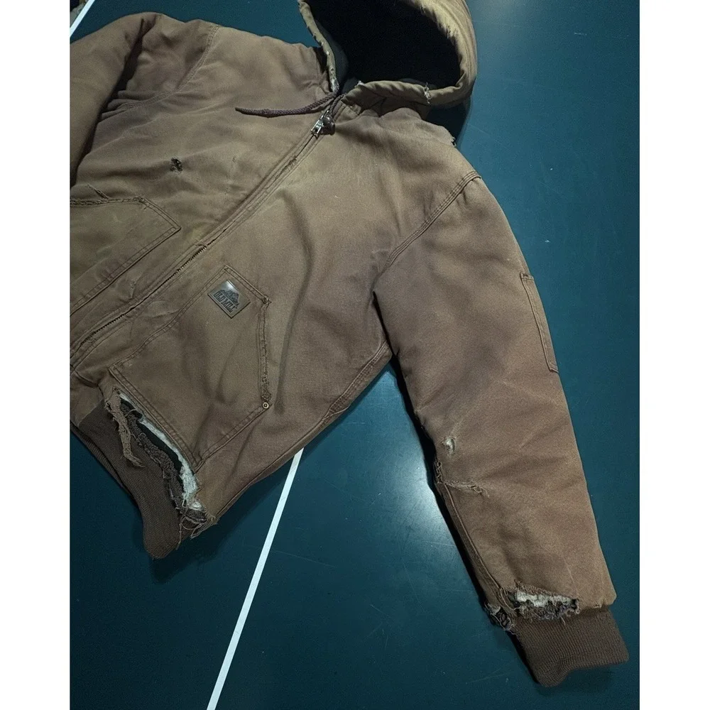 Vintage Canvas Hooded Work Jacket Distressed  Sun Faded Brown Mens Size XL‎